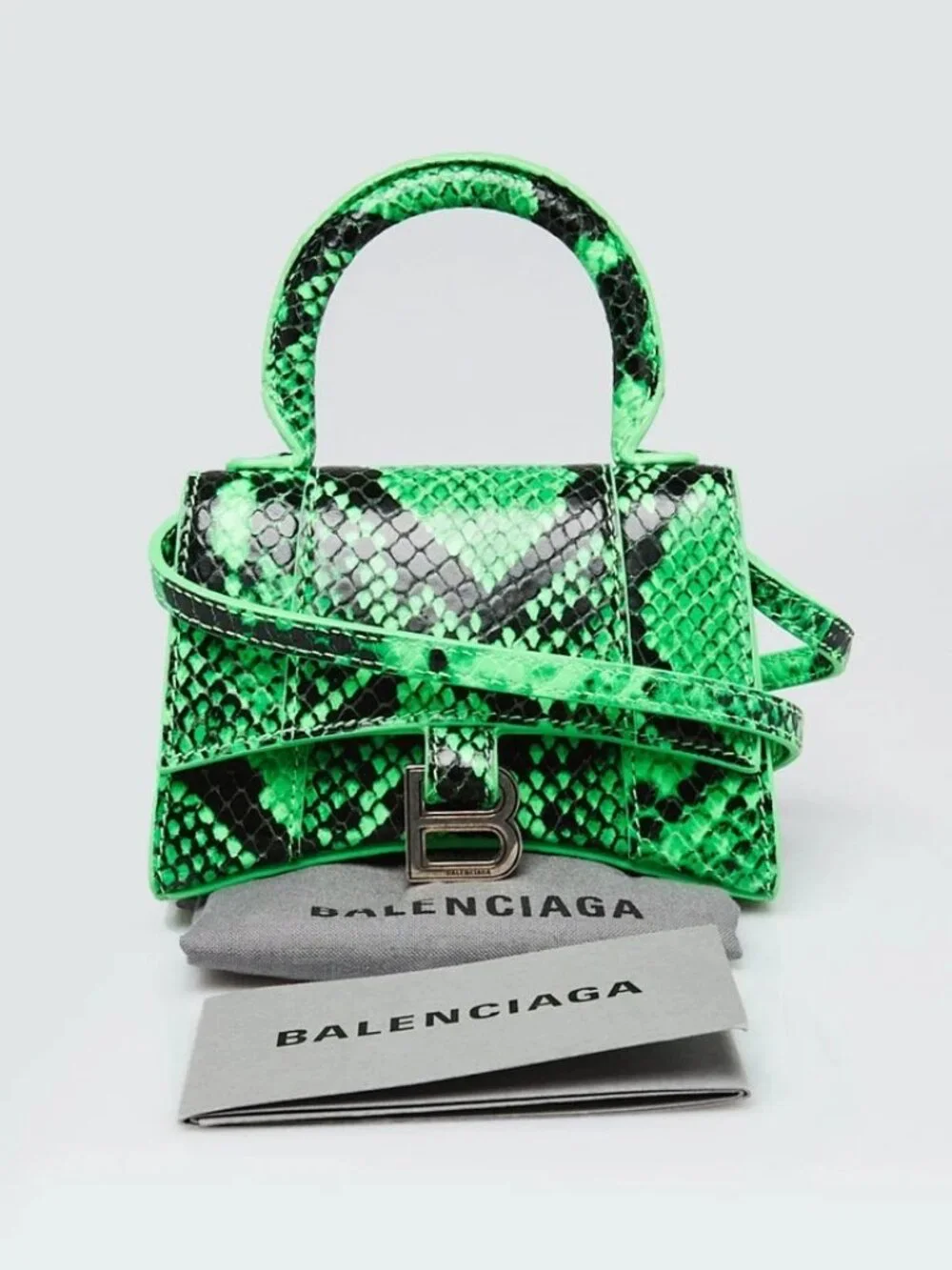 Balenciaga Green/Black Faux Python Leather Hourglass Mini Top Handle Bag - Picture 2 of 11